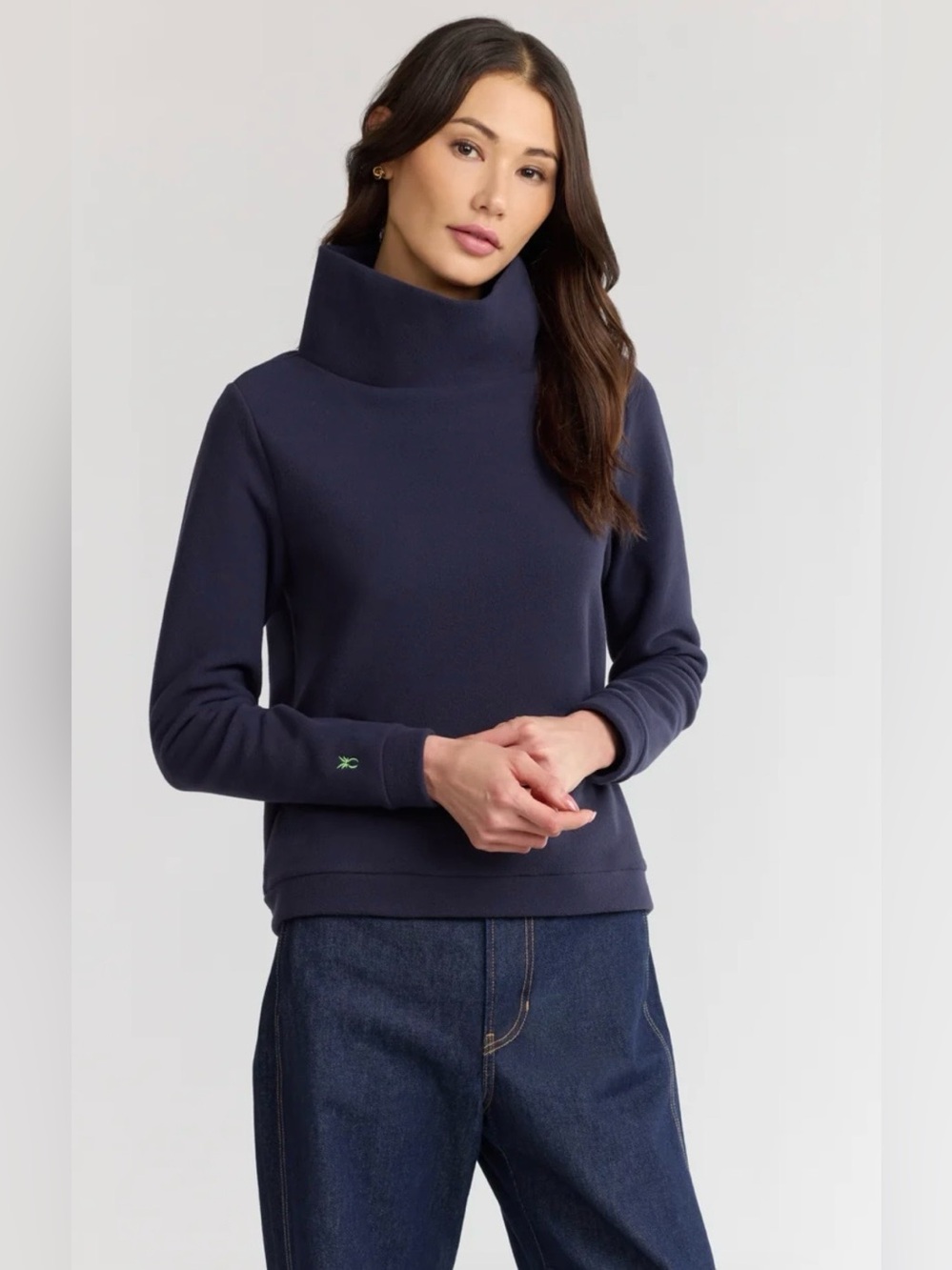 Dudley Stephens Park Slope fleece pullover mock neck fleece top medium navy blue